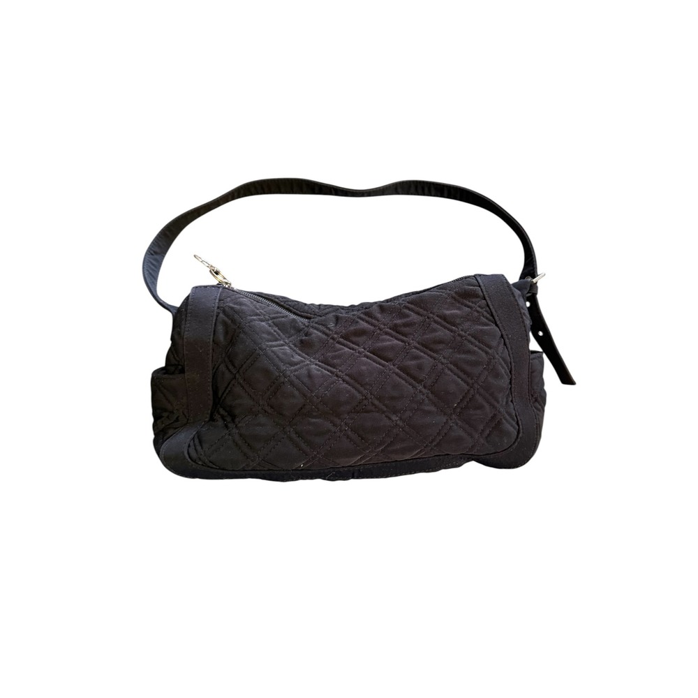 Vera Bradley Black Quilted Shoulder Bag Handbag Zip Top Side Pockets